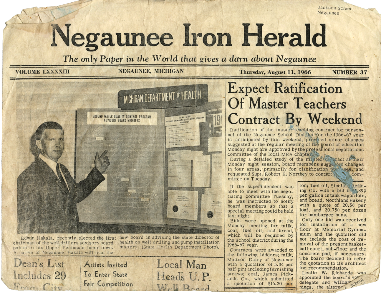 Negaunee Iron Herals Newspaper Clipping