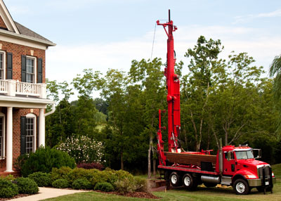 Crane on a residential lawn